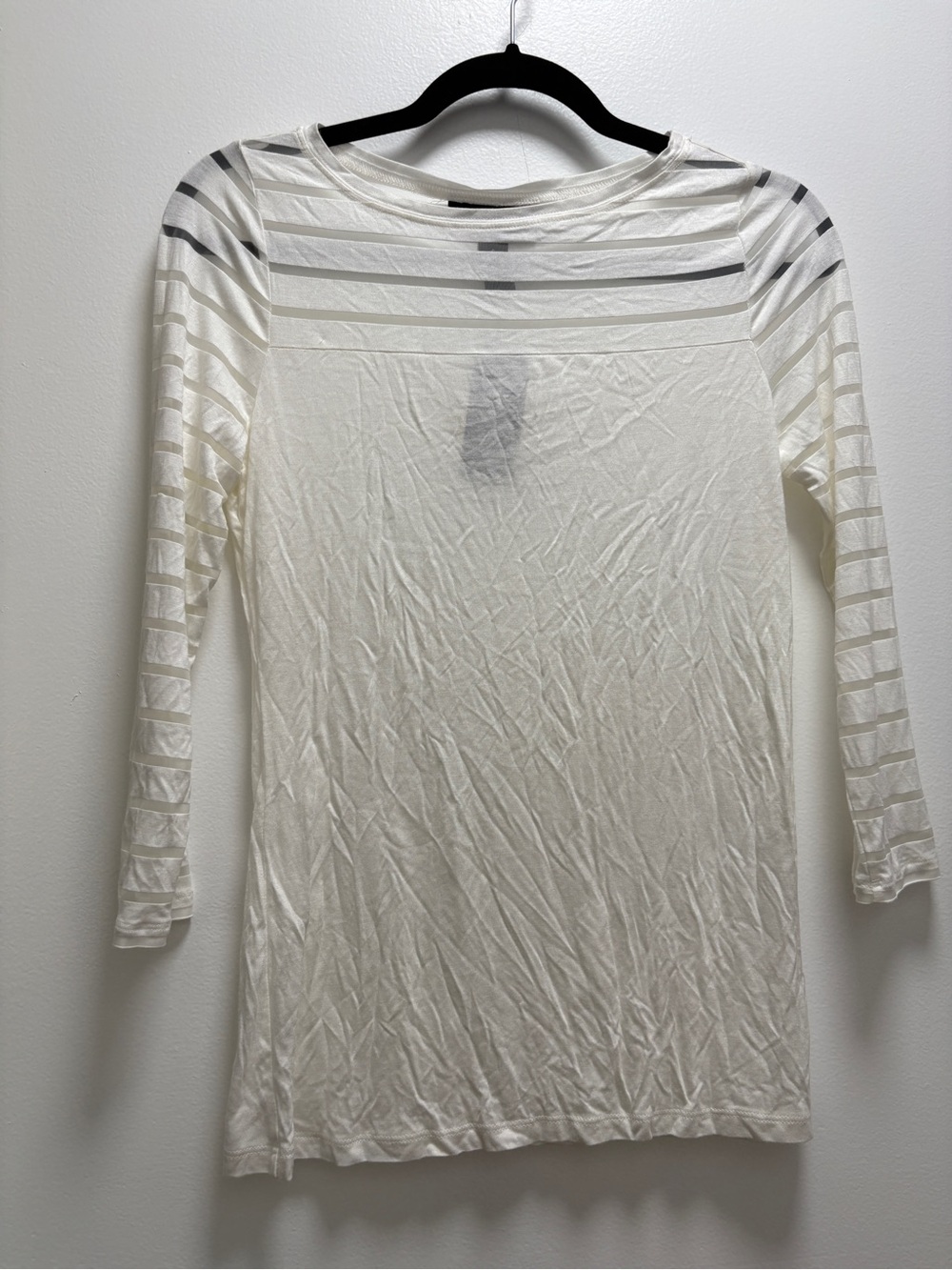 INC Essentials Sheer Stripe Long Sleeve in Ivory | S | Minimal quiet luxury
